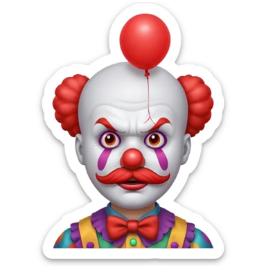 Angry clown — furrowed brow, mustache, tiny hat, hold balloon sticker