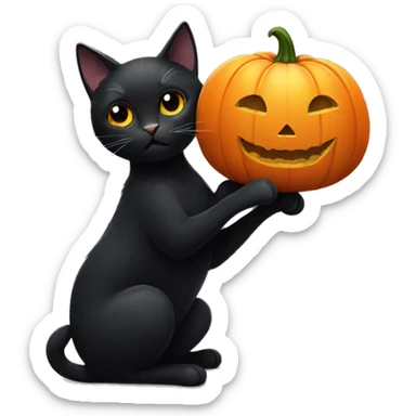 Black cat with a pumpkin sticker