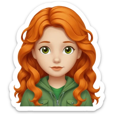 orange wavy long hair girl with wearing green cottage core clothes sticker