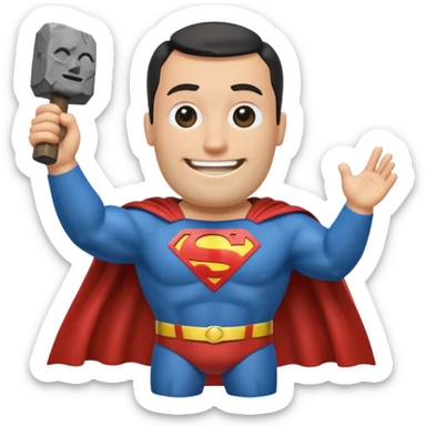 a moai emoji with a superman cape with the original face or the moai emoji with a super man saving people vibe like the superman there is some man waiting in the sky meme but the moai sticker