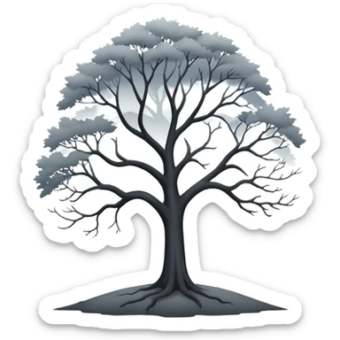 A foggy landscape with a tree sticker