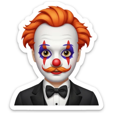 Elegant clown — tuxedo, mustache, white painted face sticker