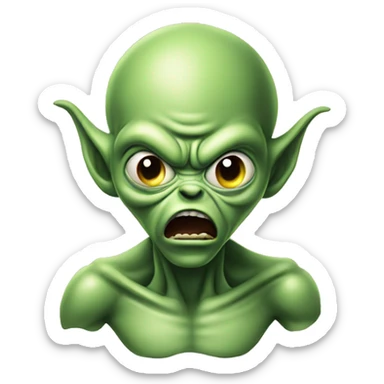 alien twisting his mouth, a little displeased, angry sticker