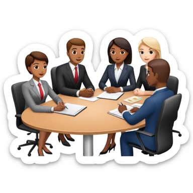 diverse team in business attire discussing at a meeting table sticker