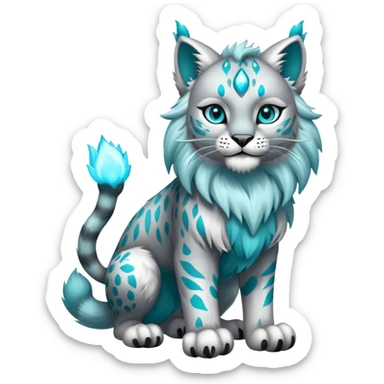Silver and cyan Fairy-type Bobcat-Lynx-Lion-Fakémon full body sticker