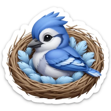 baby bluejay bird sleepin in nest  sticker