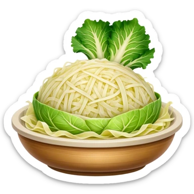 Cinematic Realistic Sauerkraut Dish Emoji, depicted as a tangy, fermented cabbage dish rendered with vibrant textures and natural, appetizing lighting. sticker
