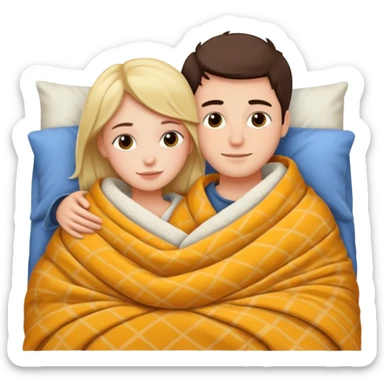 two people cuddling in bed sticker