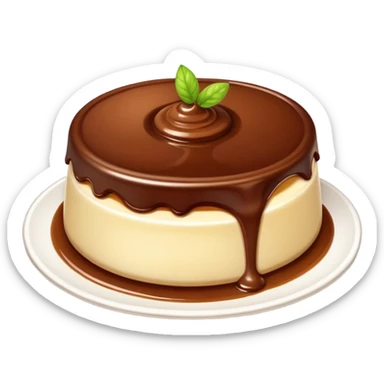 realistic and appetizing chocolate pudding dessert with a layer of white flan on top sticker