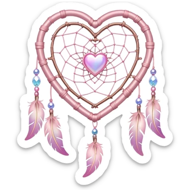 Iridescent pastel pink heart-shaped sakura dreamcatcher sticker