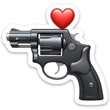 Black hand gun shooting a heart bullets out of the tip  sticker