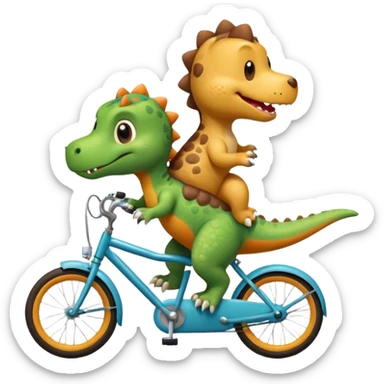 Baby dinosaur and  puppy riding a retro bike  sticker