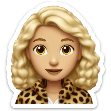 à blonde girl with brown eyes wearing a léopard fur jacket sticker
