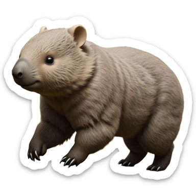 cinematic-stout wombat-realistic-fluffy full-body-waddling-emoji,-stout-muscular-frame-covered-in-coarse-brown-fur,-short-powerful-legs-trotting-determinedly-through-bushland,-round-dark-eyes-filled-with-calm-confidence,-tiny-rounded-ears-twitching-slightly,-strong-digging-claws-visible-on-sturdy-paws,-simplified-yet-realistic-focused-features,-highly-detailed,-glowing-with-a-subtle-earthy-glow sticker
