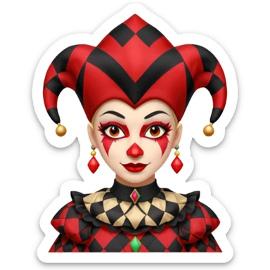jester woman, black and red sticker