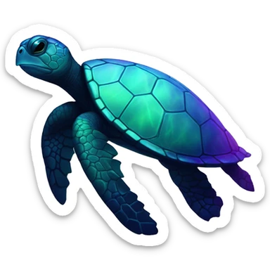 Dark iridescent sea turtle glowing heart sticker