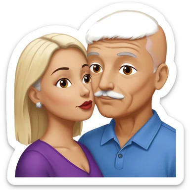 Older Bald Hispanic man kissing white dark blonde woman sticker