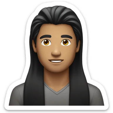 phillipino bronzed young man with long long straight black hair model sticker