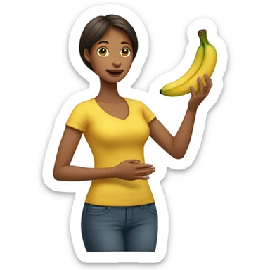 Una mujer con un plátano en la mano sticker