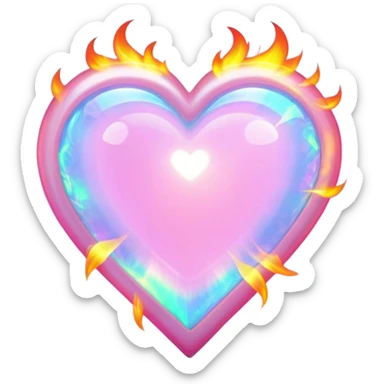 Pink heart cut opal with holographic fire effect and glowing flashes of color sticker