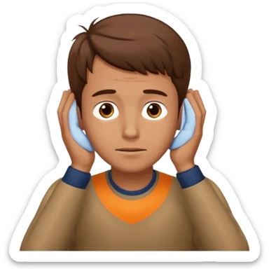 Man with brown hair with head in hands looking up just slightly  sticker