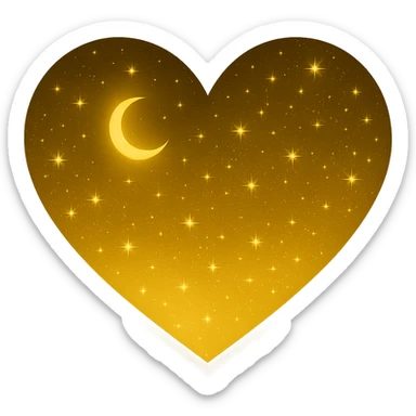 Modify the heart with a night sky gradient to a yellow night theme with a yellow gradient, more stars, and a soft glow. Remove the background entirely  sticker