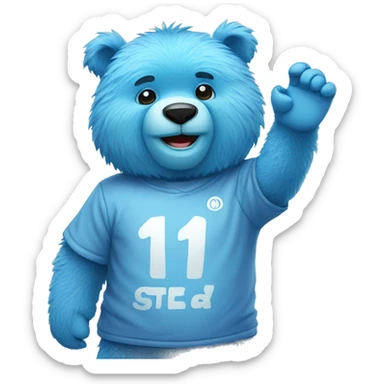 Blue fuzzy bear wearing a cool shirt and saying hi and waving  sticker