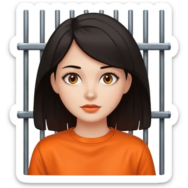 prisoner dark haired woman in orange clothing in front of bars sticker