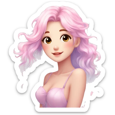 Gorgeous Beautiful Blushing Petite Pastel-Fairy-Anime-Girl with beautiful gradient pastel hair aesthetic sticker