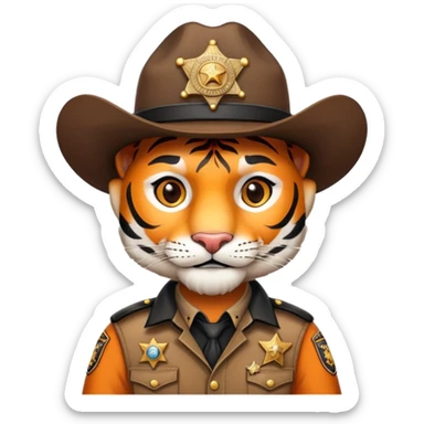 Wild west tiger sheriff with badge and hat sticker