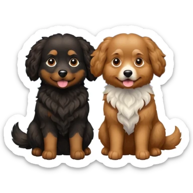 two dogs with wavy hair, one black and one brown with mountains sticker