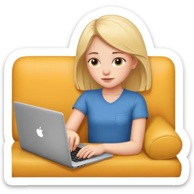 A girl is lying on the couch with a laptop, working sticker