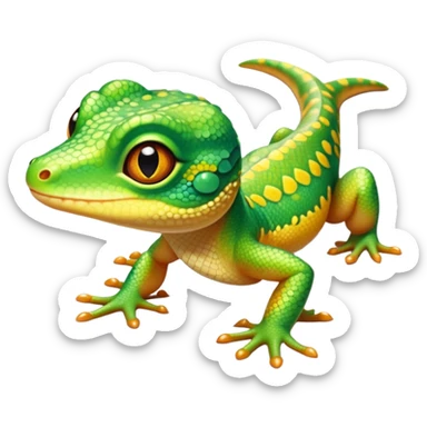 cinematic-cute-realistic gecko-portrait-emoji,-head-tilted-playfully-and-inquisitively,-featuring-a-small,-charming-body-with-smooth,-vividly-patterned-scales,-bright,-sparkling-eyes-and-delicate,-sticky-toe-pads,-simplified-yet-irresistibly-adorable sticker