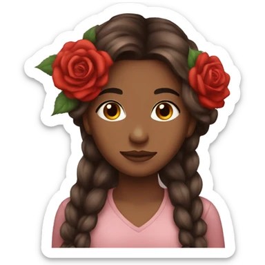 Beautiful, rose, red, flowers in hair, long dark brown hair, fair skin sticker