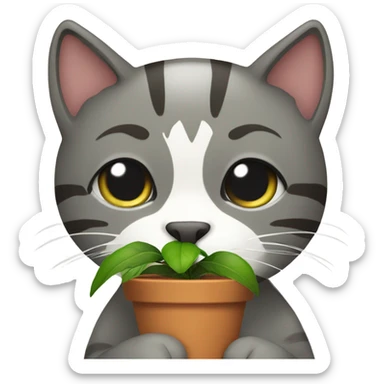 Cat with plant in mouth sticker