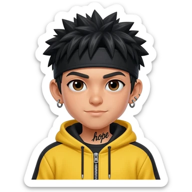 boy japan spiky hair yello black hoodie zip skullcap wear piercings tatto "hope" sticker