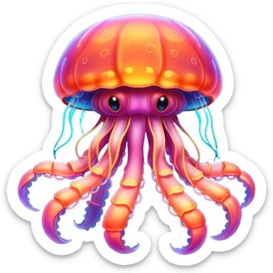 Neon glowing jellyfish-crab-squi sticker