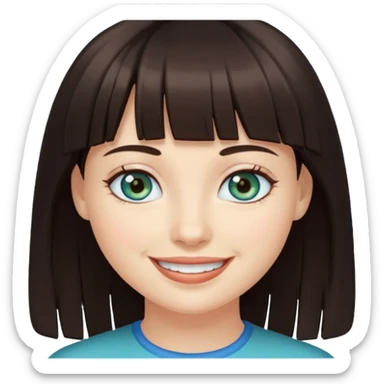 Simple White smiling women with a dark brown fringe and blue greenish eyes sticker