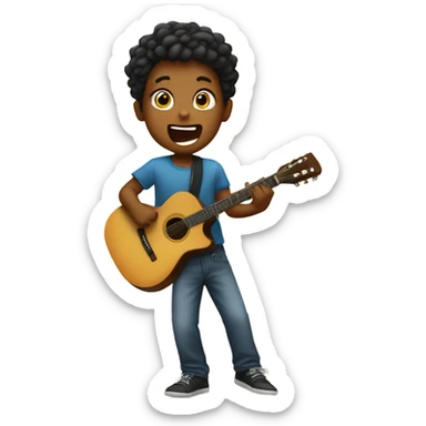 Boy holding a guitar singing on a stage sticker
