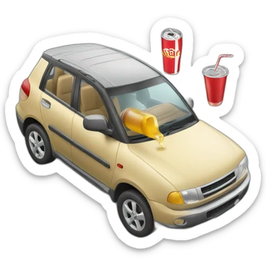 Car drinking a soda sticker