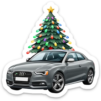 gray Audi A5 covered in Christmas lights and a Christmas tree on the roof  sticker