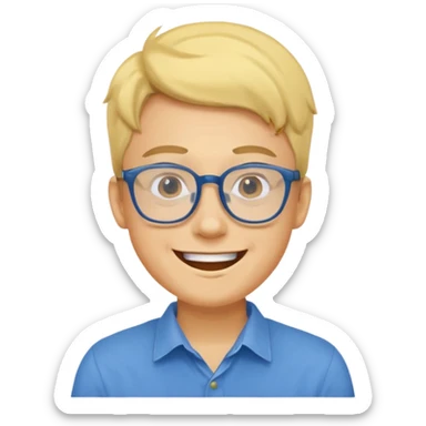 Emoji of a yellow young man with glasses and a blue shirt sticker
