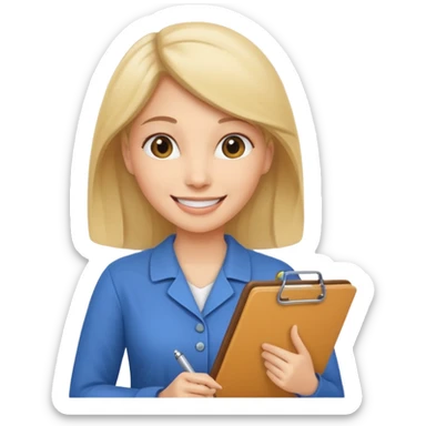 women with clipboard checking page sticker