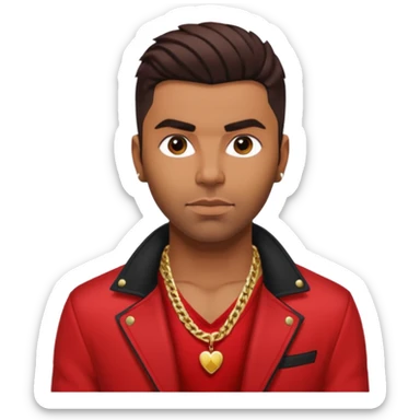 Ginuewine with dark brown hair, shirtless with necklace, red jacket sticker