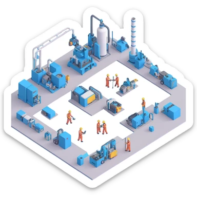 factory floor with industrial equipment and workers sticker