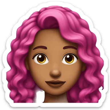 Pretty girl with tan skin, dark eye makeup, and long, magenta pink, wavy, thick hair sticker