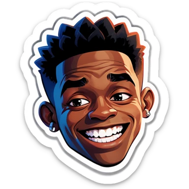 A teen named Edwin that is black with a gap in his teeth and crossed eyes sticker