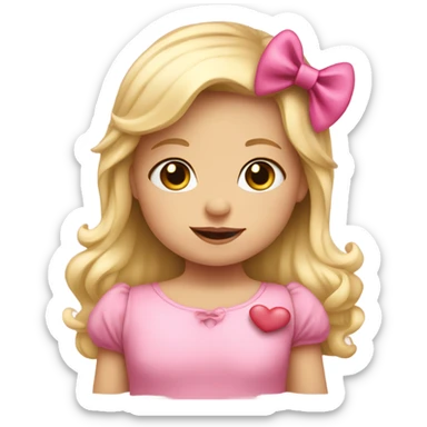 Blonde toddler girl with pink bow holding a heart sticker