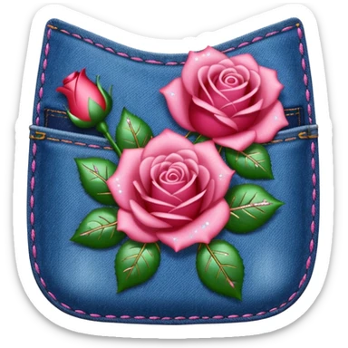 Denim pocket with glittery roses sticking out of the pocket  sticker