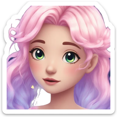 Gorgeous Beautiful Blushing Petite Colorful-Shiny-Pastel-Fairy-Anime-Girl with beautiful gradient pastel hair aesthetic sticker